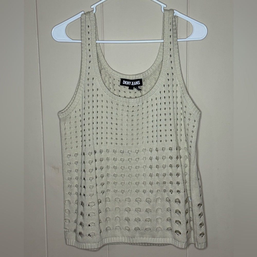 DKNY Jeans Beige Open-stitch Sweater Sleeveless Scoop Neck Tank Top